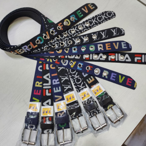 Fashionable Niwar Belt with Printed Branding & Metal Buckle